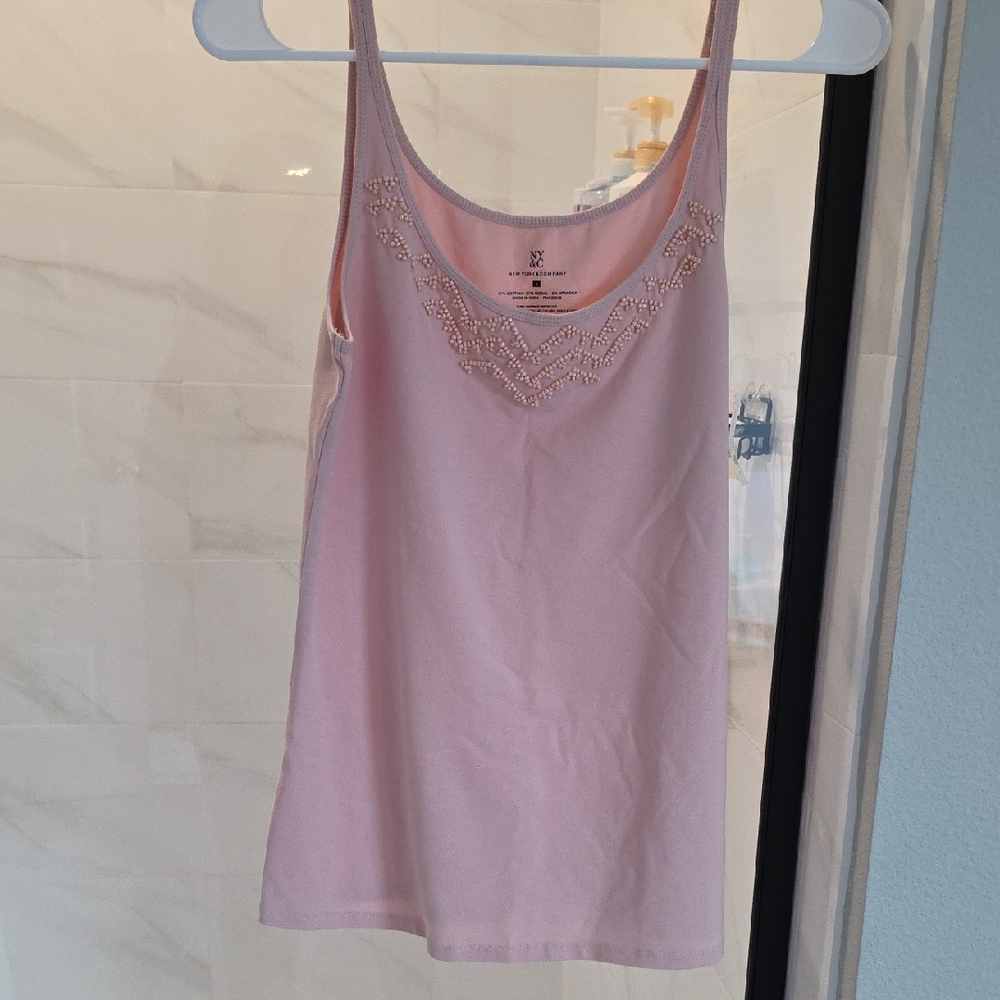 New York & Company Pink Embellished Tank Top